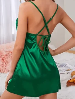 Sale Women's Pajamas Nightgown Dress Pure Color Simple Casual Soft Home Daily Bed Ice Silk Breathable Straps Sleeveless Backless Summer Spring Home Outfits Women Sleepwear