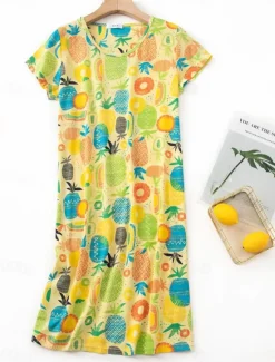 Sale Women's Pajamas Nightgown Nightshirt Dress Animal Fruit Casual Comfort Sweet Home Street Daily Breathable Crew Neck Short Sleeve Summer Spring Home Outfits Women Sleepwear