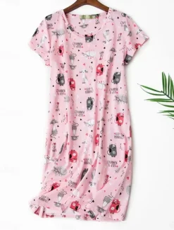 Sale Women's Pajamas Nightgown Nightshirt Dress Animal Fruit Casual Comfort Sweet Home Street Daily Breathable Crew Neck Short Sleeve Summer Spring Home Outfits Women Sleepwear