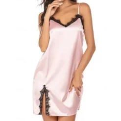 Clearance Women's Pajamas Nightgown Nightshirt Dress Pure Color Fashion Comfort Home Daily Bed Satin Silk Breathable Straps Sleeveless Backless Summer Home Outfits Women Sleepwear
