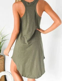 New Women's Pajamas Nightgown Nighty Pjs Pure Color Comfort Soft Home Vacation Sleeveless Spring Summer Army Green Home Outfits Women Sundresses