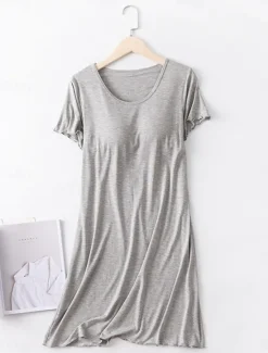 Sale Women's Pajamas Nightgown Nightshirt Dress Pure Color Simple Comfort Home Daily Bed Modal Breathable Crew Neck Short Sleeve T shirt Tee Summer Spring Home Outfits Women Sleepwear