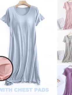 Sale Women's Pajamas Nightgown Nightshirt Dress Pure Color Simple Comfort Home Daily Bed Modal Breathable Crew Neck Short Sleeve T shirt Tee Summer Spring Home Outfits Women Sleepwear