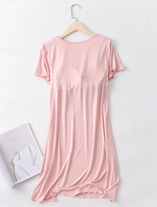 Sale Women's Pajamas Nightgown Nightshirt Dress Pure Color Simple Comfort Home Daily Bed Modal Breathable Crew Neck Short Sleeve T shirt Tee Summer Spring Home Outfits Women Sleepwear