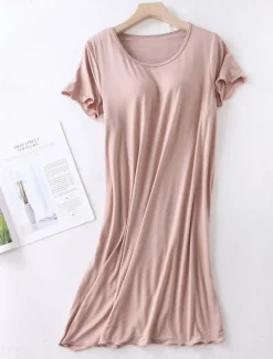 Sale Women's Pajamas Nightgown Nightshirt Dress Pure Color Simple Comfort Home Daily Bed Modal Breathable Crew Neck Short Sleeve T shirt Tee Summer Spring Home Outfits Women Sleepwear
