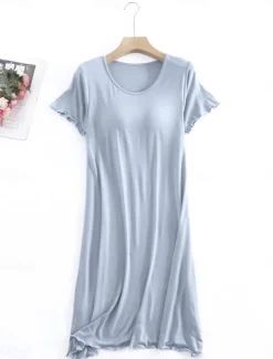Sale Women's Pajamas Nightgown Nightshirt Dress Pure Color Simple Comfort Home Daily Bed Modal Breathable Crew Neck Short Sleeve T shirt Tee Summer Spring Home Outfits Women Sleepwear