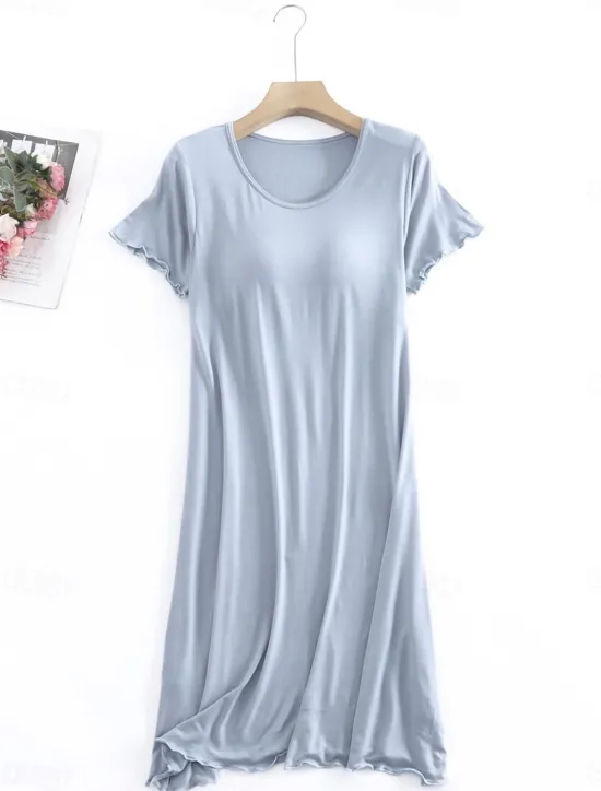 Sale Women's Pajamas Nightgown Nightshirt Dress Pure Color Simple Comfort Home Daily Bed Modal Breathable Crew Neck Short Sleeve T shirt Tee Summer Spring Home Outfits Women Sleepwear