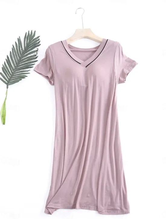 Hot Women's Pajamas Nightgown Nightshirt Dress Pure Color Simple Comfort Home Daily Bed Modal Breathable V Wire Short Sleeve Summer Home Outfits Women Sleepwear