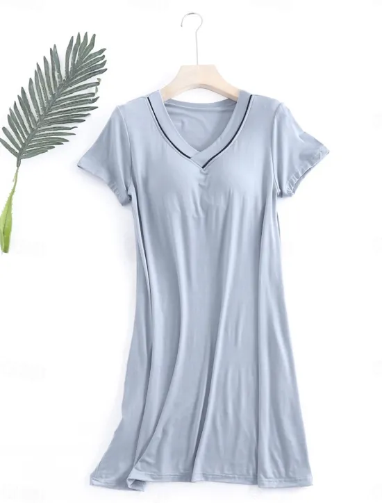 Hot Women's Pajamas Nightgown Nightshirt Dress Pure Color Simple Comfort Home Daily Bed Modal Breathable V Wire Short Sleeve Summer Home Outfits Women Sleepwear