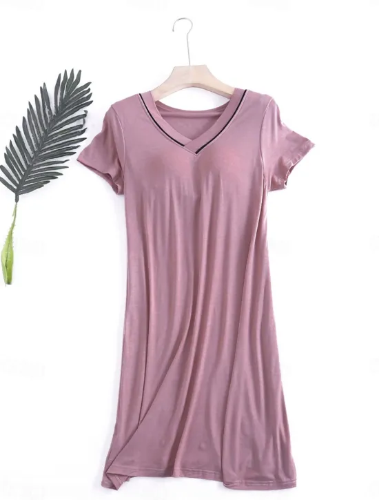 Hot Women's Pajamas Nightgown Nightshirt Dress Pure Color Simple Comfort Home Daily Bed Modal Breathable V Wire Short Sleeve Summer Home Outfits Women Sleepwear