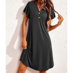 New Women's Pajamas Nightgown Pure Color Fashion Casual Comfort Home Daily Bed Modal Comfort Breathable V Wire Short Sleeve Button Summer Spring Home Outfits Women Sleepwear