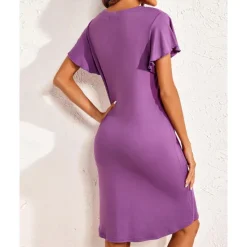 New Women's Pajamas Nightgown Pure Color Fashion Casual Comfort Home Daily Bed Modal Comfort Breathable V Wire Short Sleeve Button Summer Spring Home Outfits Women Sleepwear