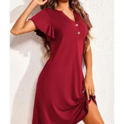 New Women's Pajamas Nightgown Pure Color Fashion Casual Comfort Home Daily Bed Modal Comfort Breathable V Wire Short Sleeve Button Summer Spring Home Outfits Women Sleepwear