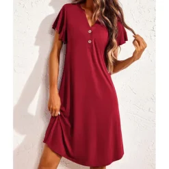 New Women's Pajamas Nightgown Pure Color Fashion Casual Comfort Home Daily Bed Modal Comfort Breathable V Wire Short Sleeve Button Summer Spring Home Outfits Women Sleepwear