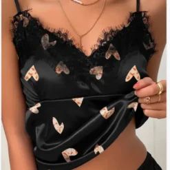 Discount Women's Pajamas Nighty Pjs Sets 2 Pieces Heart Letter Fashion Hot Gothic Home Bed Satin Silk Breathable Gift V Wire Sleeveless Strap Top Shorts Elastic Waist Print Summer Spring Home Outfits Women Pajama-Setter