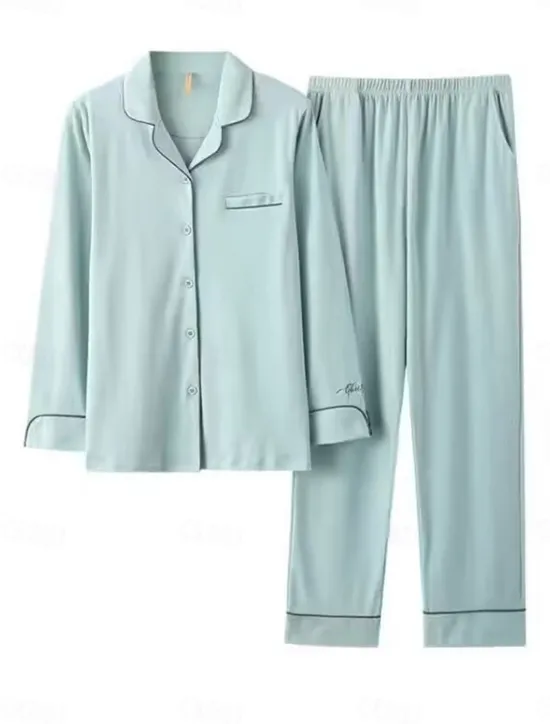 Outlet Women's Pajamas Pajama Top and Pant Sets Letter Flower Tights / Leggings Casual Comfort Home Daily Bed Cotton Breathable Lapel Long Sleeve Shirt Pant Button Pocket Summer Fall Home Outfits Women Pajama-Setter