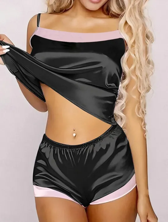 Women's Pajamas Pajama Top and Pant Sets Pure Color Fashion Casual Soft Home Daily Bed Satin Breathable Straps Sleeveless Strap Top Shorts Backless Summer Spring Home Outfits Women Pajama-Setter