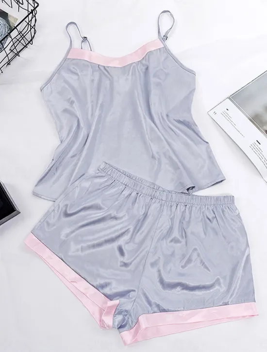 Women's Pajamas Pajama Top and Pant Sets Pure Color Fashion Casual Soft Home Daily Bed Satin Breathable Straps Sleeveless Strap Top Shorts Backless Summer Spring Home Outfits Women Pajama-Setter
