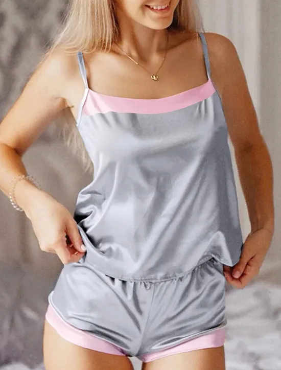 Women's Pajamas Pajama Top and Pant Sets Pure Color Fashion Casual Soft Home Daily Bed Satin Breathable Straps Sleeveless Strap Top Shorts Backless Summer Spring Home Outfits Women Pajama-Setter