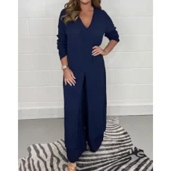 Sale Women's Pajamas Pajama Top and Pant Sets 2 Pieces Pure Color Fashion Casual Soft Home Daily Bed Breathable V Wire Long Sleeve T shirt Tee Pant Summer Spring Women Two Piece Sets