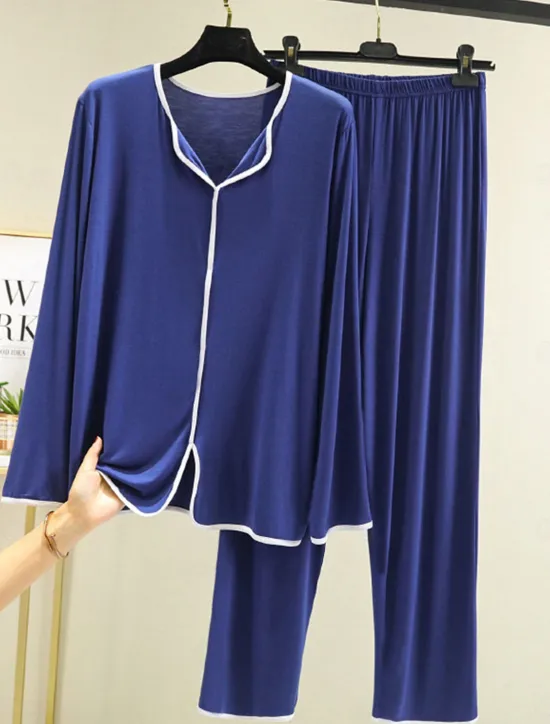 Outlet Women's Pajamas Pajama Top and Pant Sets 2 Pieces Pure Color Fashion Casual Soft Home Daily Bed Modal Breathable Lapel Long Sleeve Pant Summer Spring Home Outfits Women Pajama-Setter