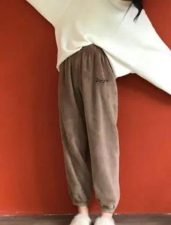Hot Women's Pajamas Pants Letter Plush Casual Comfort Home Daily Bed Coral Fleece Coral Velvet Warm Pant Fall Winter Home Outfits Women Sleepwear
