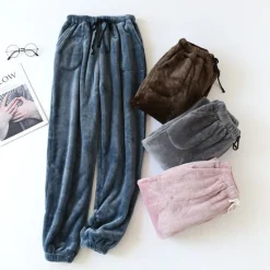 Clearance Women's Pajamas Pants Pjs Pure Color Simple Plush Comfort Home Daily Bed Fleece Gift Long Pant Elastic Waist Fall Winter Home Outfits Women Sleepwear
