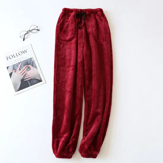 Clearance Women's Pajamas Pants Pjs Pure Color Simple Plush Comfort Home Daily Bed Fleece Gift Long Pant Elastic Waist Fall Winter Home Outfits Women Sleepwear