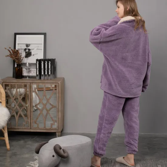 Women's Pajamas Pjs Sets 2 Pieces Pure Color Fashion Plush Comfort Home Vacation Fleece V Wire Long Sleeve Pullover Pant Elastic Waist Fall Winter Home Outfits Women Pajama-Setter