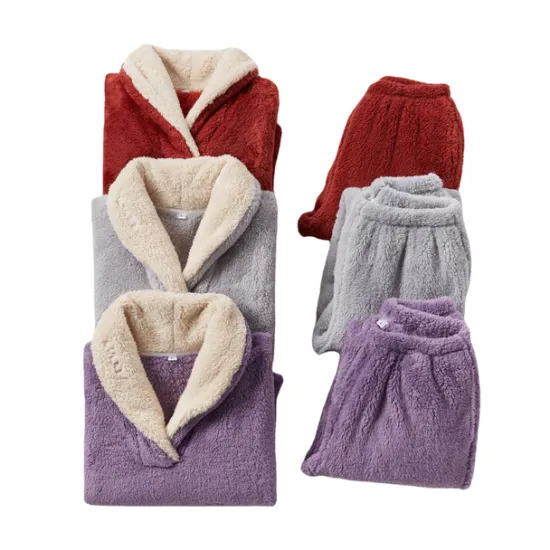 Women's Pajamas Pjs Sets 2 Pieces Pure Color Fashion Plush Comfort Home Vacation Fleece V Wire Long Sleeve Pullover Pant Elastic Waist Fall Winter Home Outfits Women Pajama-Setter