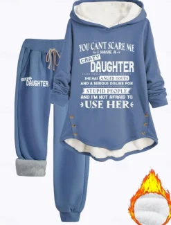 Clearance Women's Pajamas Set Fleece Lined 2 Pieces Hoodie Tracksuits Fleece Pants Long Sleeve Daily Hooded Letter Drawstring Print Casual Dark Pink Blue Gray Fall Regular Fit Women Two Piece Sets|Hoodies & Sweatshirts