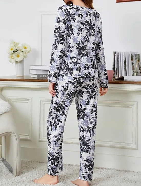 New Women's Pajamas Sets Floral Animal Fashion Comfort Home Daily Bed Breathable Crew Neck Long Sleeve T shirt Tee Pant Spring Fall Home Outfits Women Pajama-Setter
