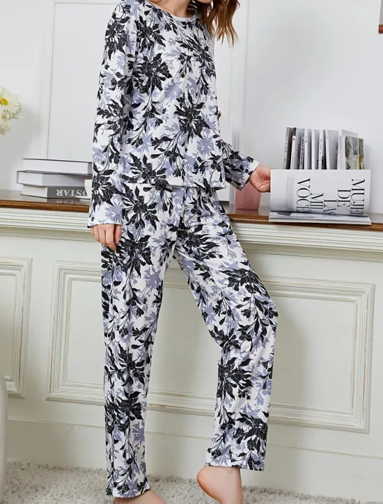 New Women's Pajamas Sets Floral Animal Fashion Comfort Home Daily Bed Breathable Crew Neck Long Sleeve T shirt Tee Pant Spring Fall Home Outfits Women Pajama-Setter