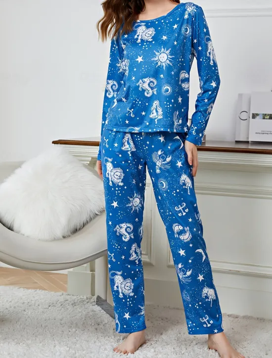 New Women's Pajamas Sets Floral Animal Fashion Comfort Home Daily Bed Breathable Crew Neck Long Sleeve T shirt Tee Pant Spring Fall Home Outfits Women Pajama-Setter