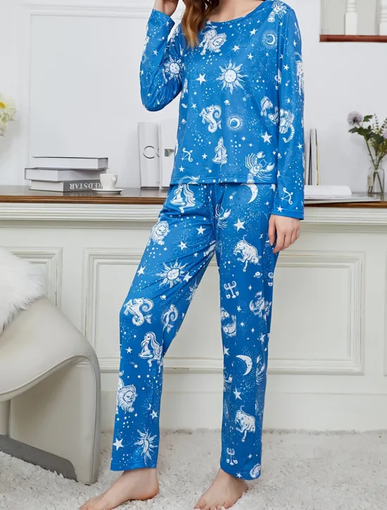 New Women's Pajamas Sets Floral Animal Fashion Comfort Home Daily Bed Breathable Crew Neck Long Sleeve T shirt Tee Pant Spring Fall Home Outfits Women Pajama-Setter