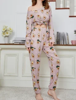New Women's Pajamas Sets Floral Animal Fashion Comfort Home Daily Bed Breathable Crew Neck Long Sleeve T shirt Tee Pant Spring Fall Home Outfits Women Pajama-Setter