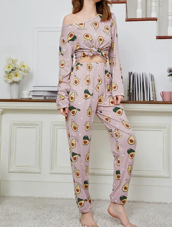 New Women's Pajamas Sets Floral Animal Fashion Comfort Home Daily Bed Breathable Crew Neck Long Sleeve T shirt Tee Pant Spring Fall Home Outfits Women Pajama-Setter