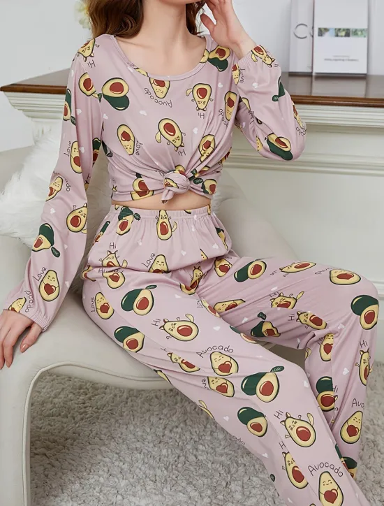 New Women's Pajamas Sets Floral Animal Fashion Comfort Home Daily Bed Breathable Crew Neck Long Sleeve T shirt Tee Pant Spring Fall Home Outfits Women Pajama-Setter