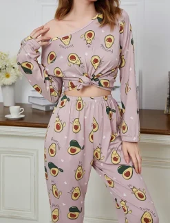 New Women's Pajamas Sets Floral Animal Fashion Comfort Home Daily Bed Breathable Crew Neck Long Sleeve T shirt Tee Pant Spring Fall Home Outfits Women Pajama-Setter