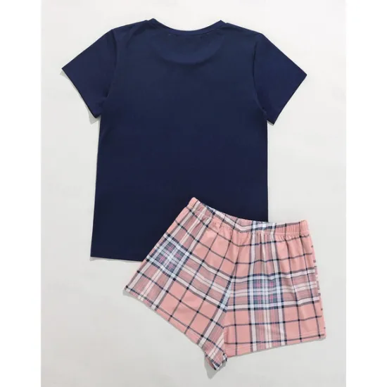 New Women's Pajamas Sets Heart Grid / Plaid Fashion Comfort Home Daily Bed Breathable Crew Neck Short Sleeve T shirt Tee Shorts Elastic Waist Summer Spring Home Outfits Women Pajama-Setter