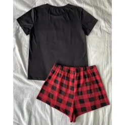 New Women's Pajamas Sets Heart Grid / Plaid Fashion Comfort Home Daily Bed Breathable Crew Neck Short Sleeve T shirt Tee Shorts Elastic Waist Summer Spring Home Outfits Women Pajama-Setter