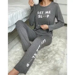 Outlet Women's Pajamas Sets Letter Fashion Comfort Home Daily Bed Breathable Crew Neck Long Sleeve T shirt Tee Pant Elastic Waist Fall Winter Home Outfits Women Pajama-Setter