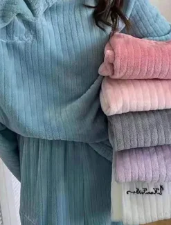 New Women's Pajamas Sets Letter Plush Casual Comfort Home Daily Bed Coral Fleece Coral Velvet Warm Crew Neck Long Sleeve Pullover Pant Elastic Waist Fall Winter Light Pink White Home Outfits Women Pajama-Setter