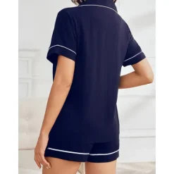 Best Women's Pajamas Sets Pure Color Fashion Comfort Home Daily Bed Rayon Breathable Lapel Short Sleeve Shirt Shorts Button Pocket Summer Spring Home Outfits Women Pajama-Setter