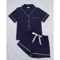 Best Women's Pajamas Sets Pure Color Fashion Comfort Home Daily Bed Rayon Breathable Lapel Short Sleeve Shirt Shorts Button Pocket Summer Spring Home Outfits Women Pajama-Setter