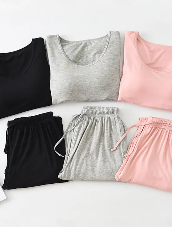 Sale Women's Pajamas Sets Pure Color Casual Comfort Home Bed Modal Breathable Crew Neck Long Sleeve Shirt Pant Fall Winter Home Outfits Women Pajama-Setter