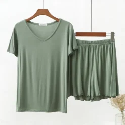 New Women's Pajamas Sets Pure Color Fashion Comfort Home Daily Bed Modal Breathable V Wire Short Sleeve T shirt Tee Shorts Elastic Waist Summer Spring Home Outfits Women Pajama-Setter