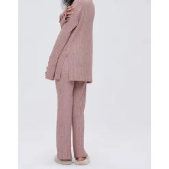 Discount Women's Pajamas Sets Pure Color Fashion Basic Comfort Home Daily Bed Knit Breathable V Wire Long Sleeve Sweater Pant Button Elastic Waist Fall Winter Home Outfits Women Pajama-Setter
