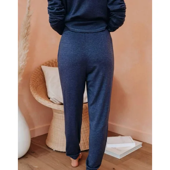 Sale Women's Pajamas Sets Pure Color Fashion Basic Comfort Home Daily Bed Breathable Crew Neck Long Sleeve Pant Pocket Elastic Waist Fall Winter Home Outfits Women Pajama-Setter