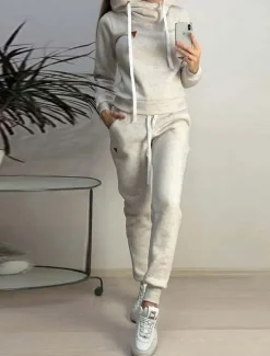 Hot Women's Pajamas Sets Warm Fashion Plush Pure Color Hoodie Pant Home Daily Bed Long Sleeve Hoodie Black Pink Blue Light Grey Fall Winter Women Two Piece Sets